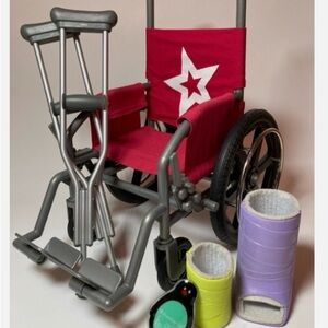 American Girl Doll Wheelchair Set with Red and Purple Accessories